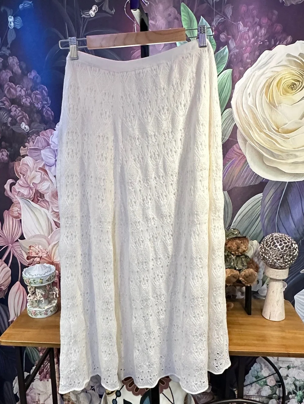 Cato Woman 26/28W Stretch Lined Sweater Knit Skirt Set Crochet Pattern Ivory